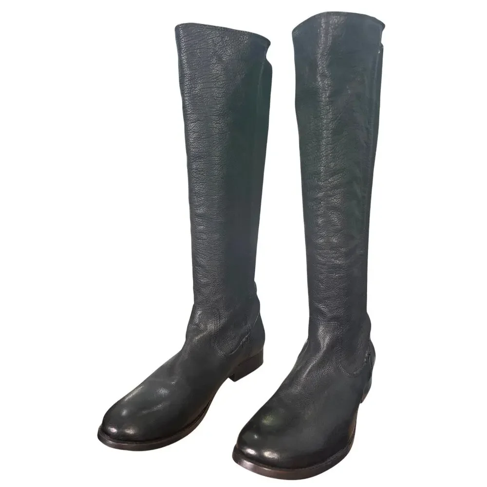 Frye Women’s Molly Gore Black Leather Riding Boopt Size US 10 B